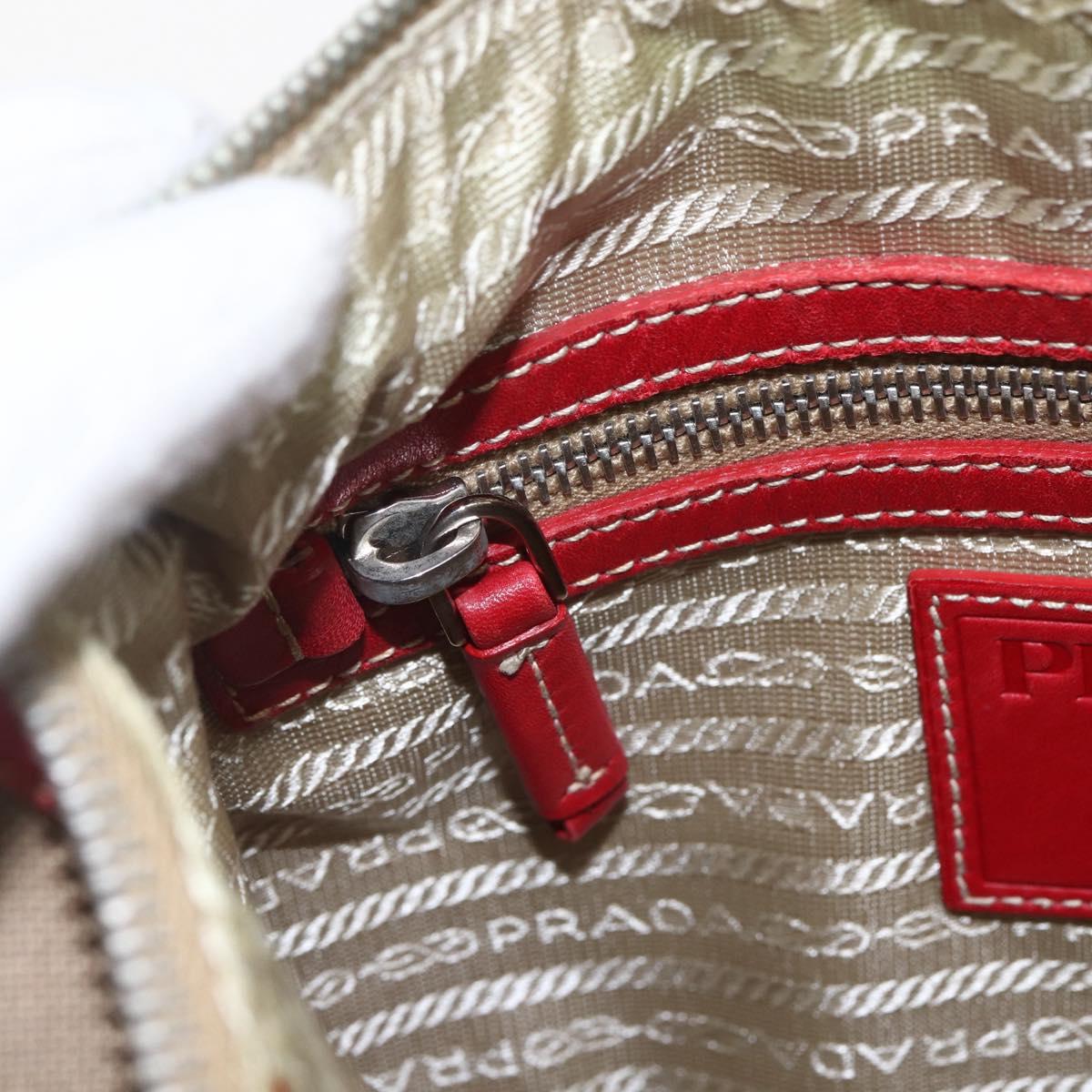 PRADA Shoulder Bag Canvas Beige Silver Auth 159720