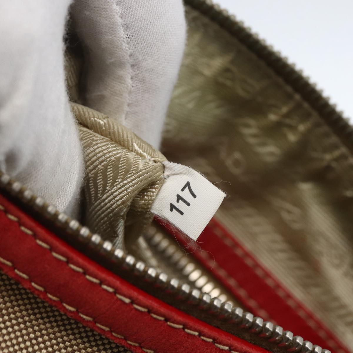 PRADA Shoulder Bag Canvas Beige Silver Auth 159720