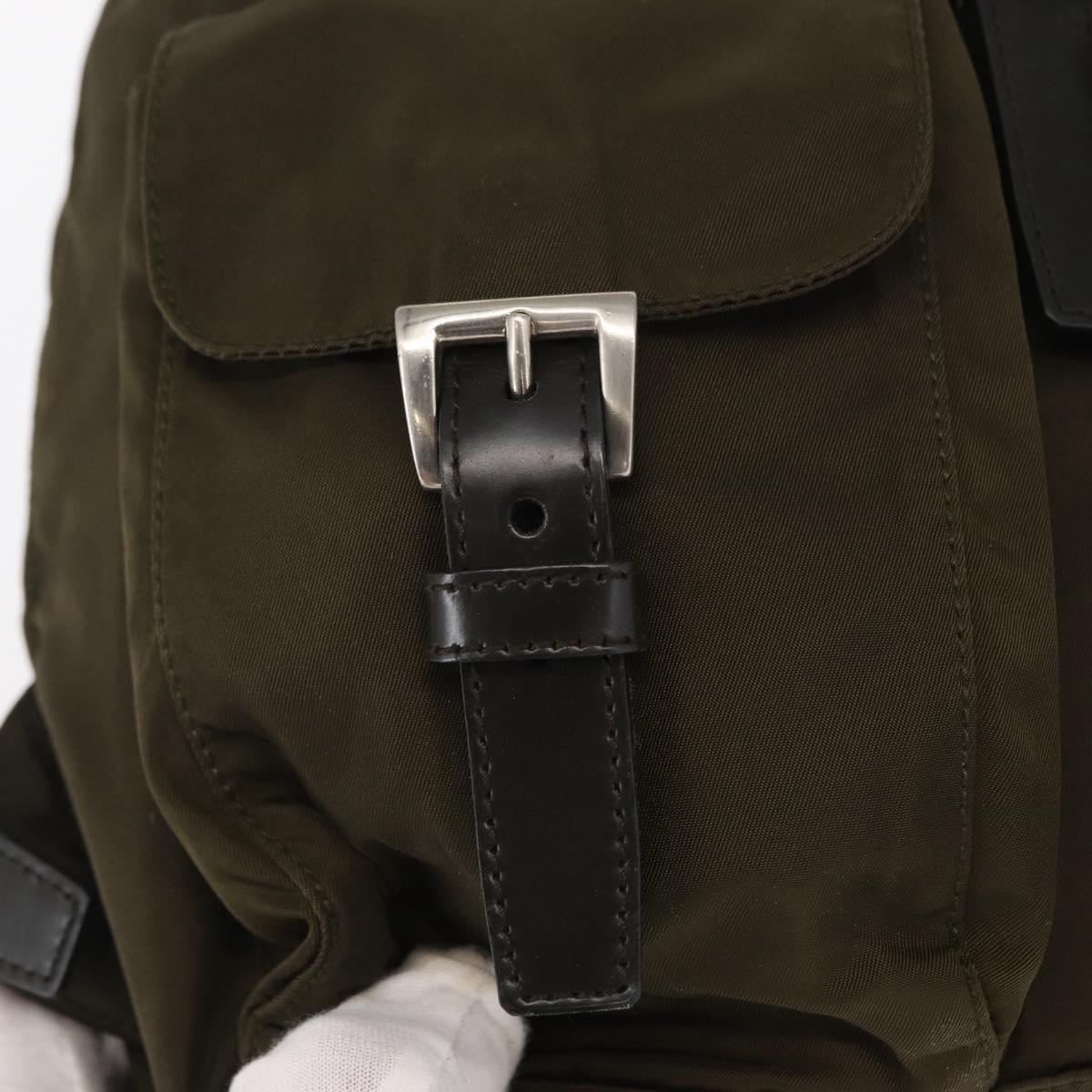 PRADA Backpack Nylon Khaki Silver Auth 159721
