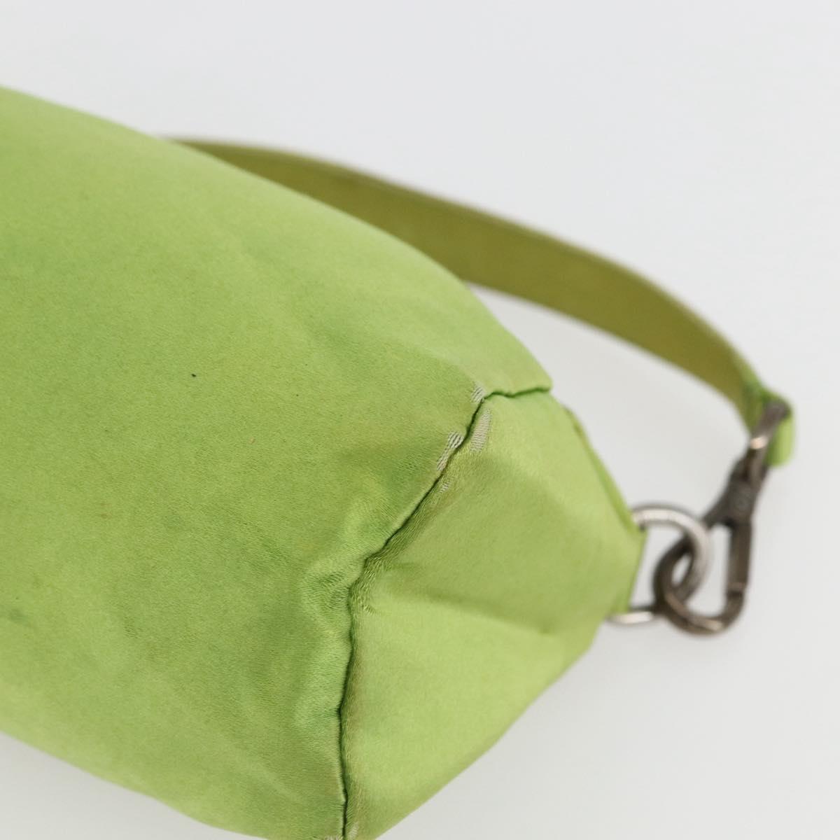 PRADA Hand Pouch Satin Green Silver Auth 159725