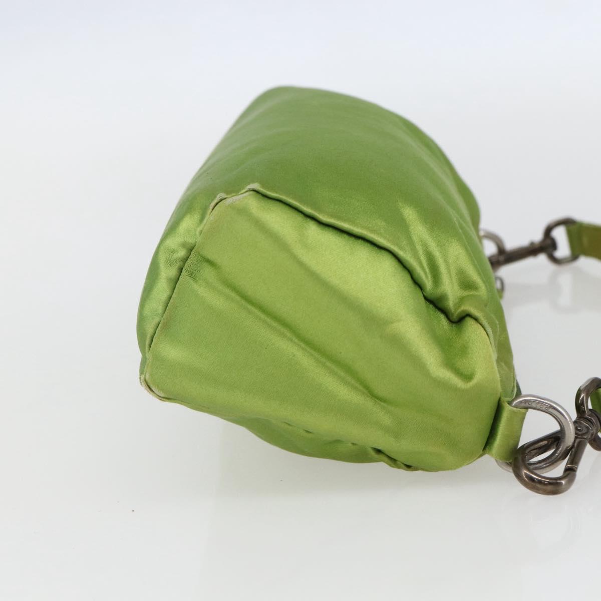 PRADA Hand Pouch Satin Green Silver Auth 159725