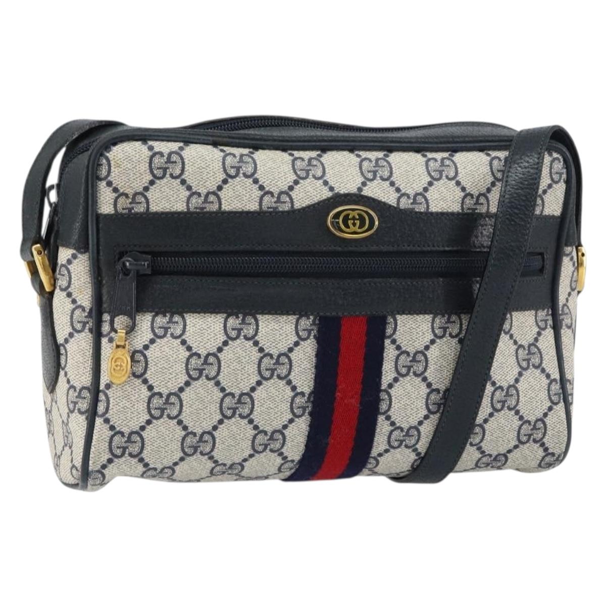 GUCCI GG Supreme Sherry Line Shoulder Bag PVC Navy Gold 75 02 004 Auth 159729