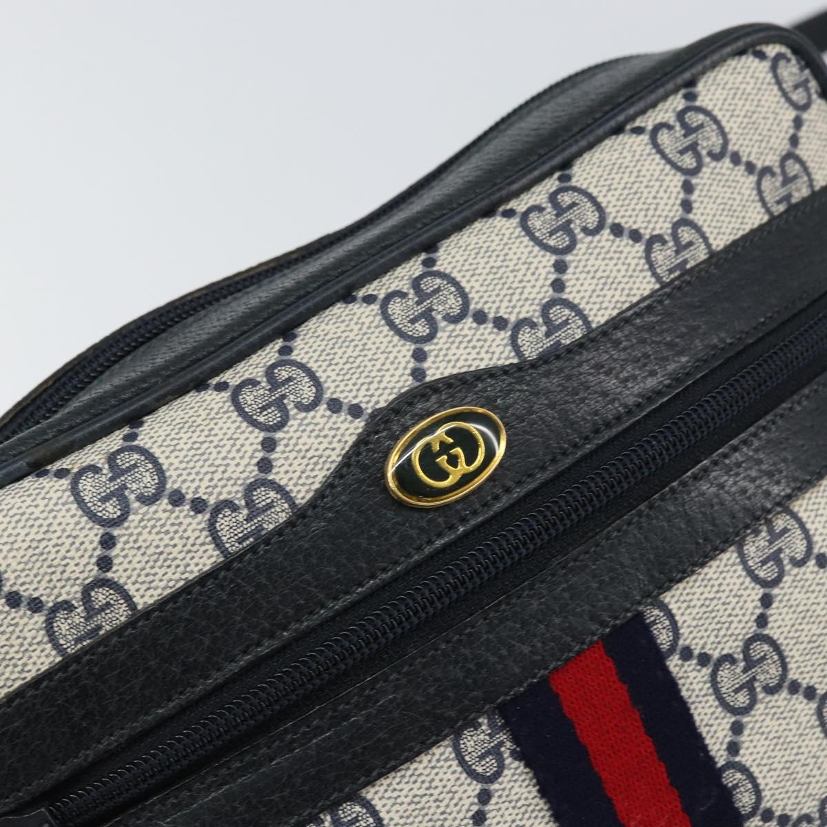 GUCCI GG Supreme Sherry Line Shoulder Bag PVC Navy Gold 75 02 004 Auth 159729
