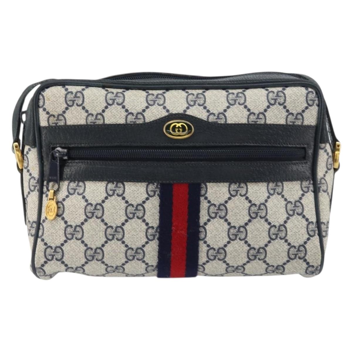 GUCCI GG Supreme Sherry Line Shoulder Bag PVC Navy Gold 75 02 004 Auth 159729