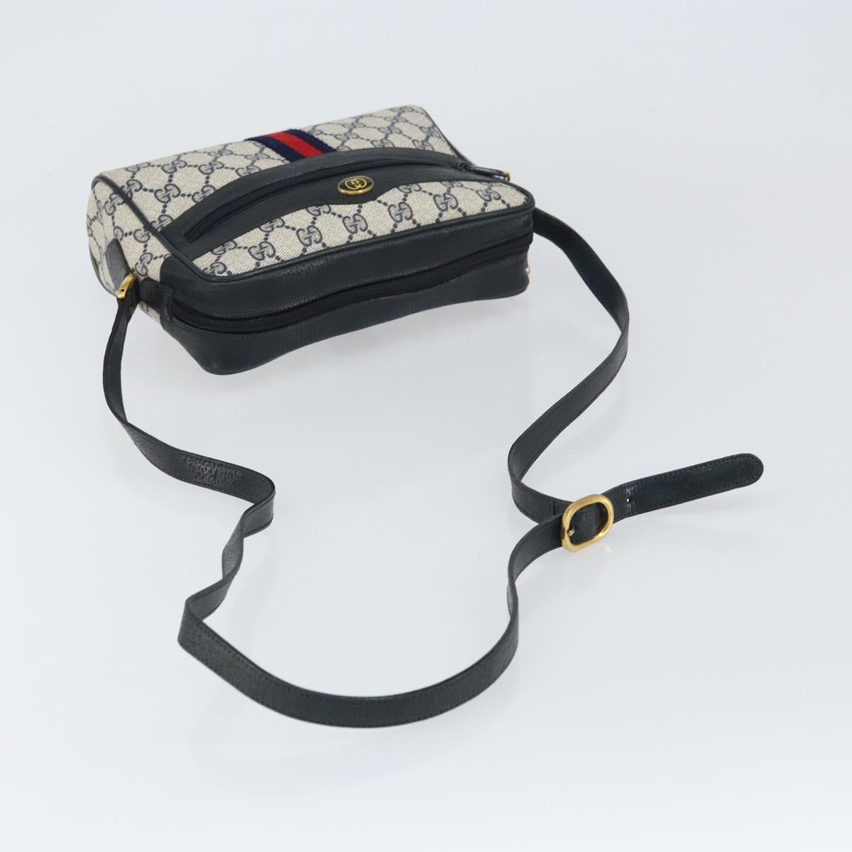GUCCI GG Supreme Sherry Line Shoulder Bag PVC Navy Gold 75 02 004 Auth 159729