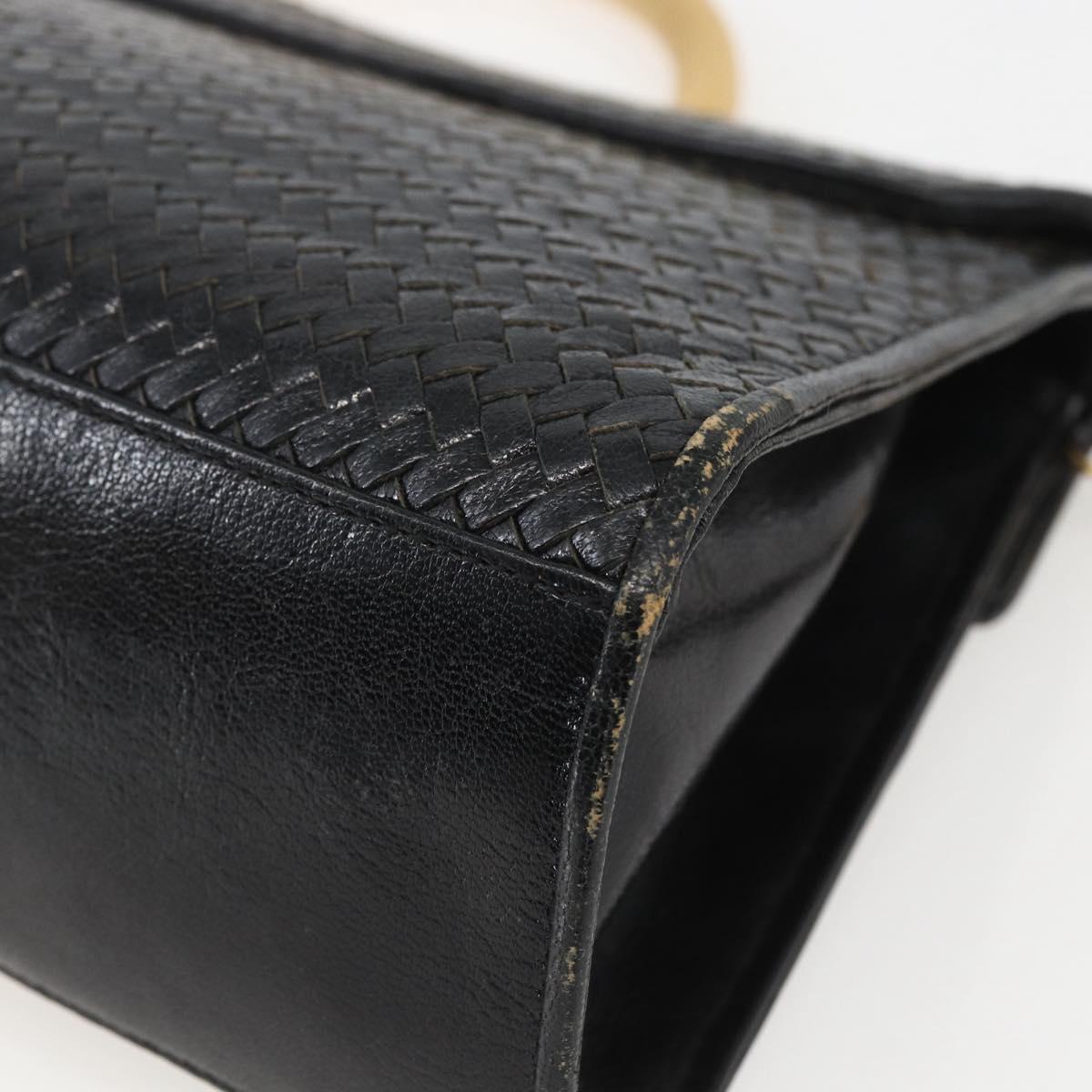 FENDI Hand Bag Leather Black Gold Auth 159731