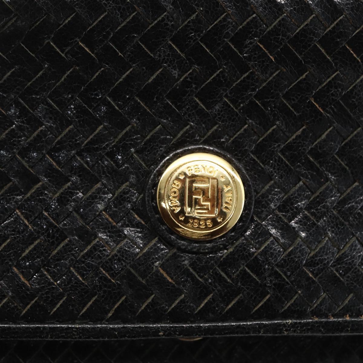 FENDI Hand Bag Leather Black Gold Auth 159731