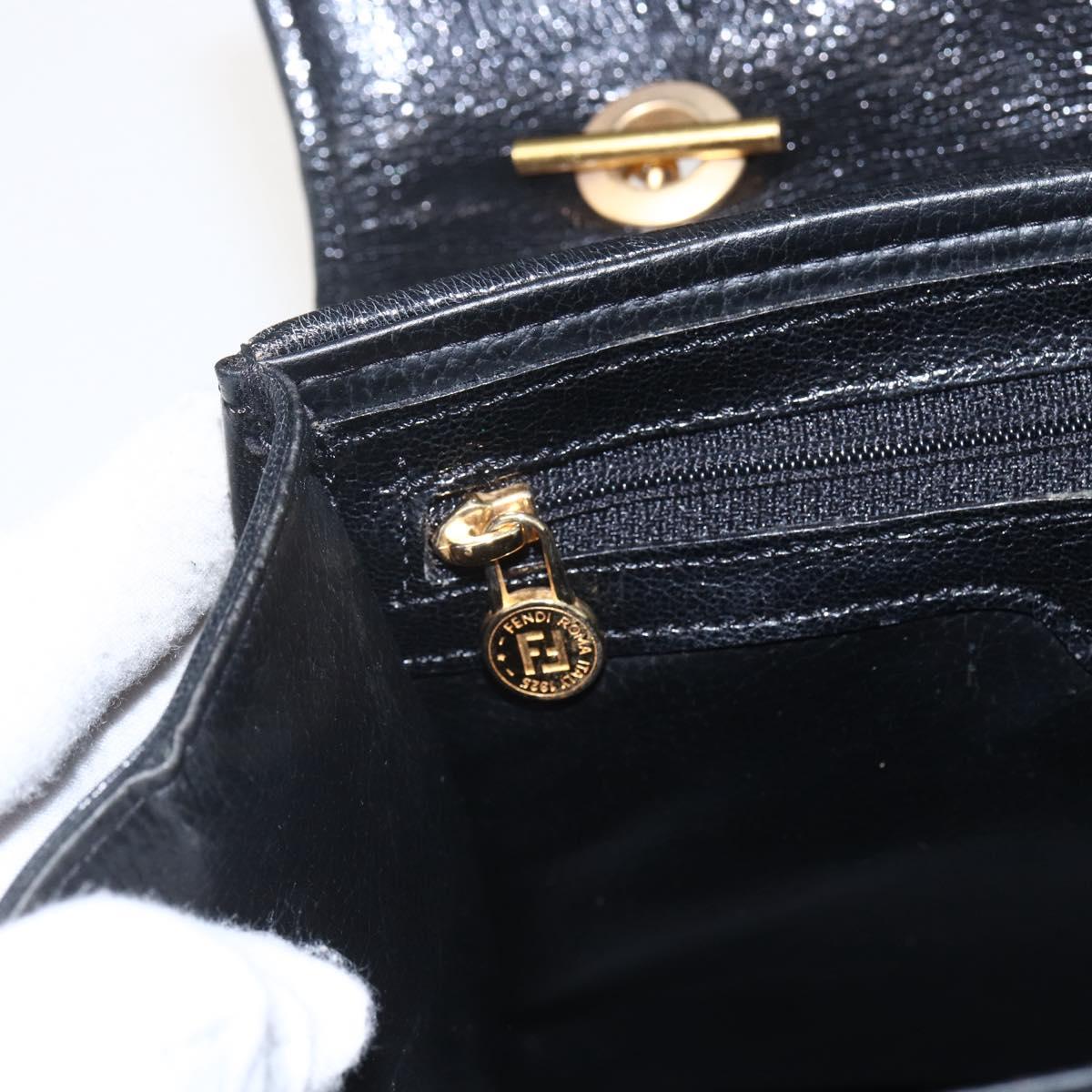FENDI Hand Bag Leather Black Gold Auth 159731