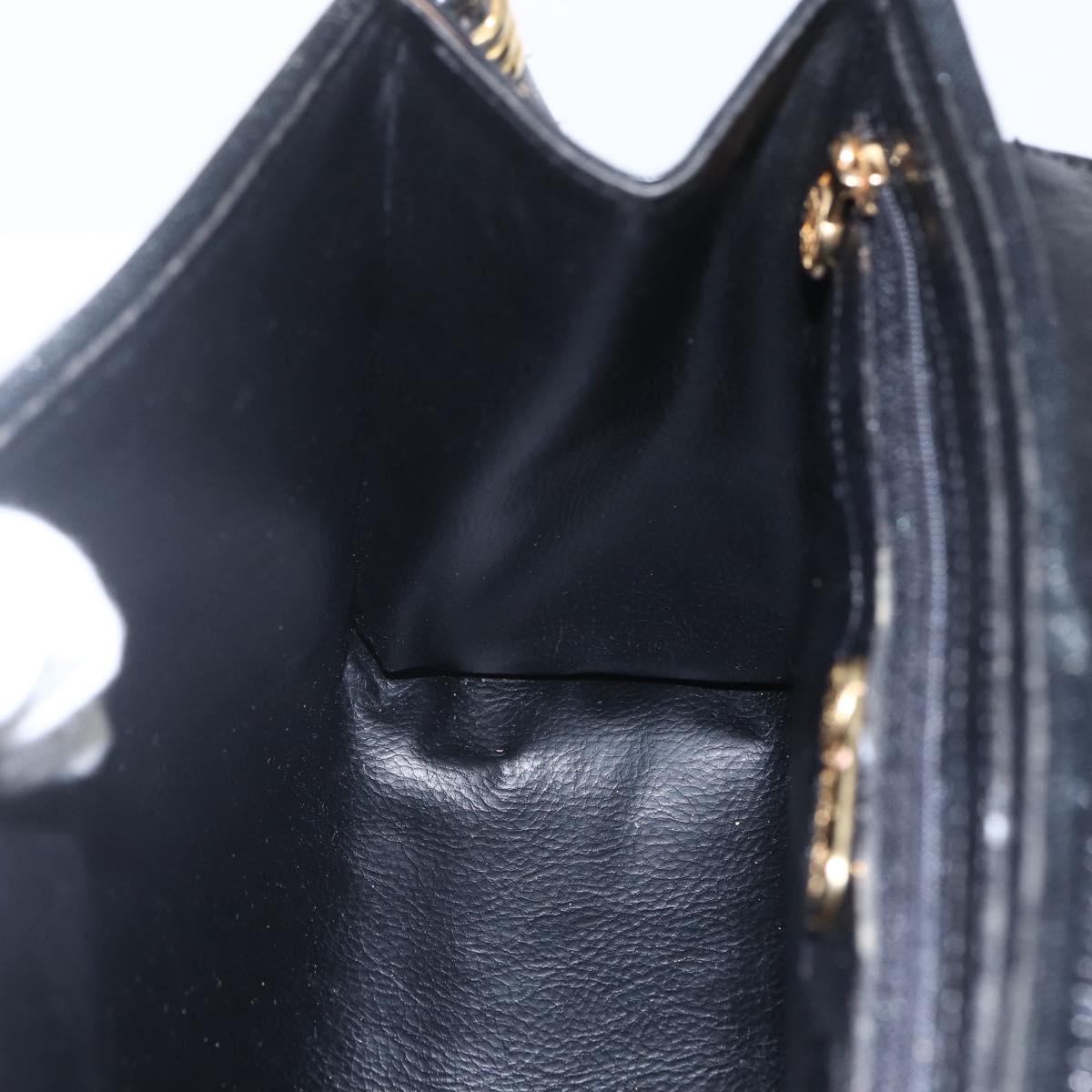 FENDI Hand Bag Leather Black Gold Auth 159731