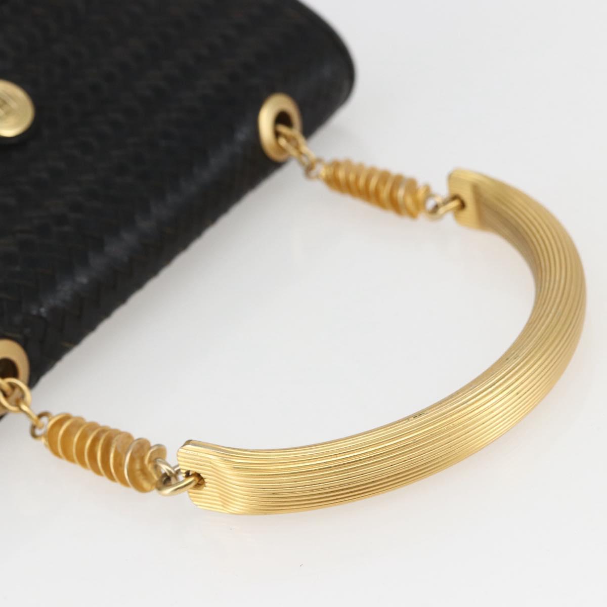 FENDI Hand Bag Leather Black Gold Auth 159731