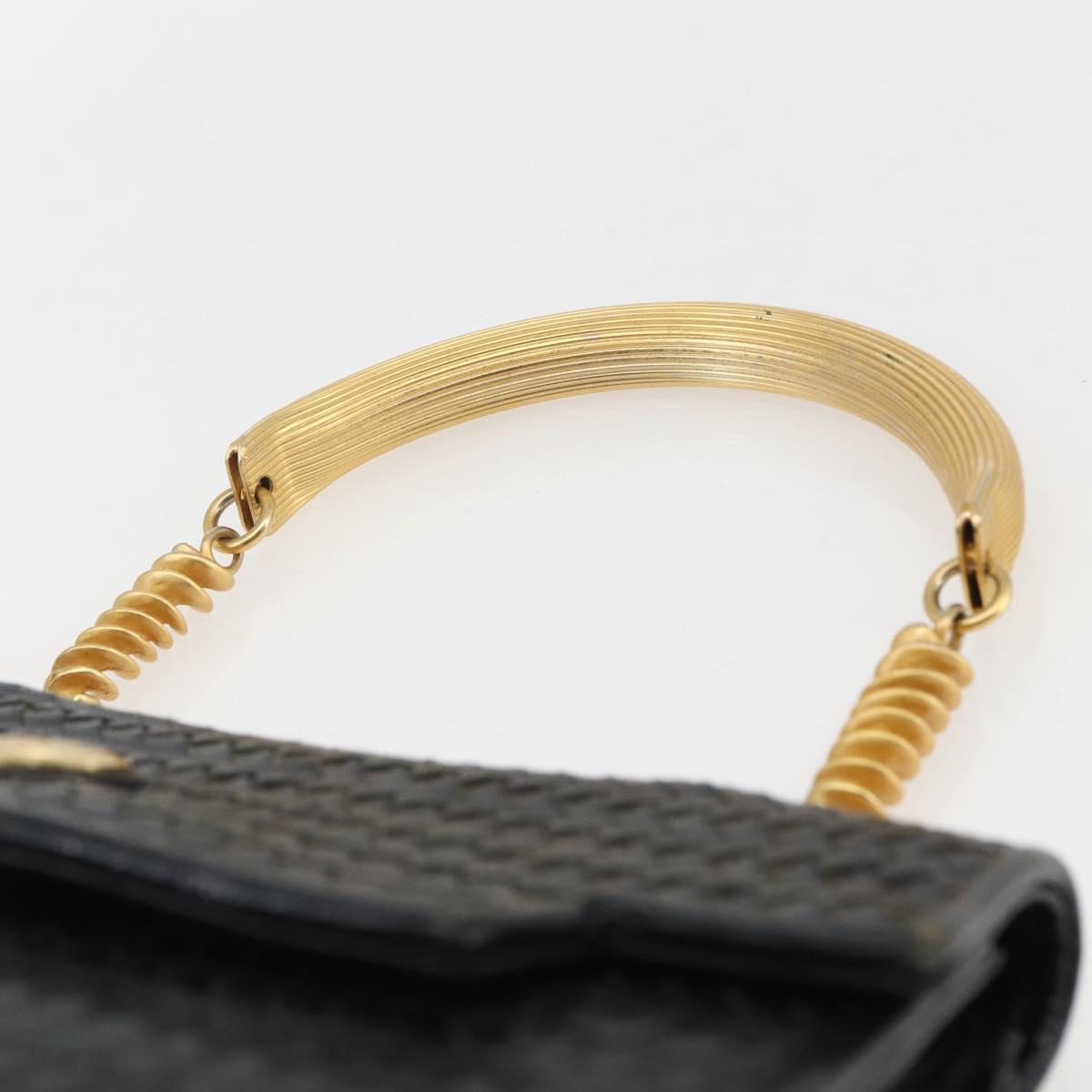 FENDI Hand Bag Leather Black Gold Auth 159731