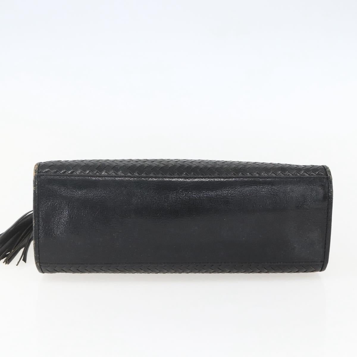 FENDI Hand Bag Leather Black Gold Auth 159731