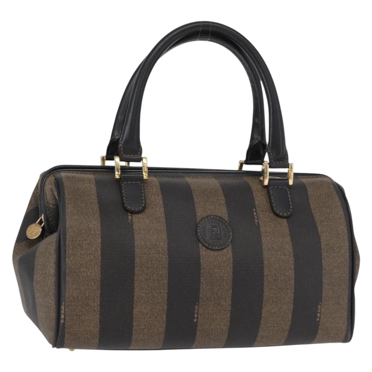 FENDI Pecan Canvas Hand Bag Black Brown Auth 159733