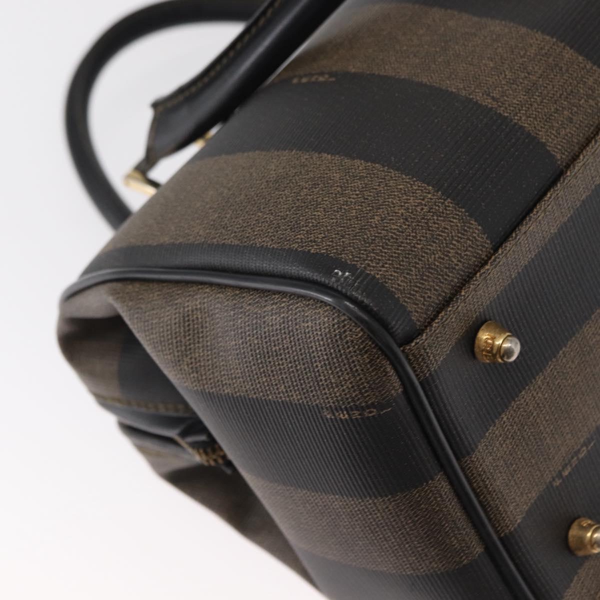 FENDI Pecan Canvas Hand Bag Black Brown Auth 159733