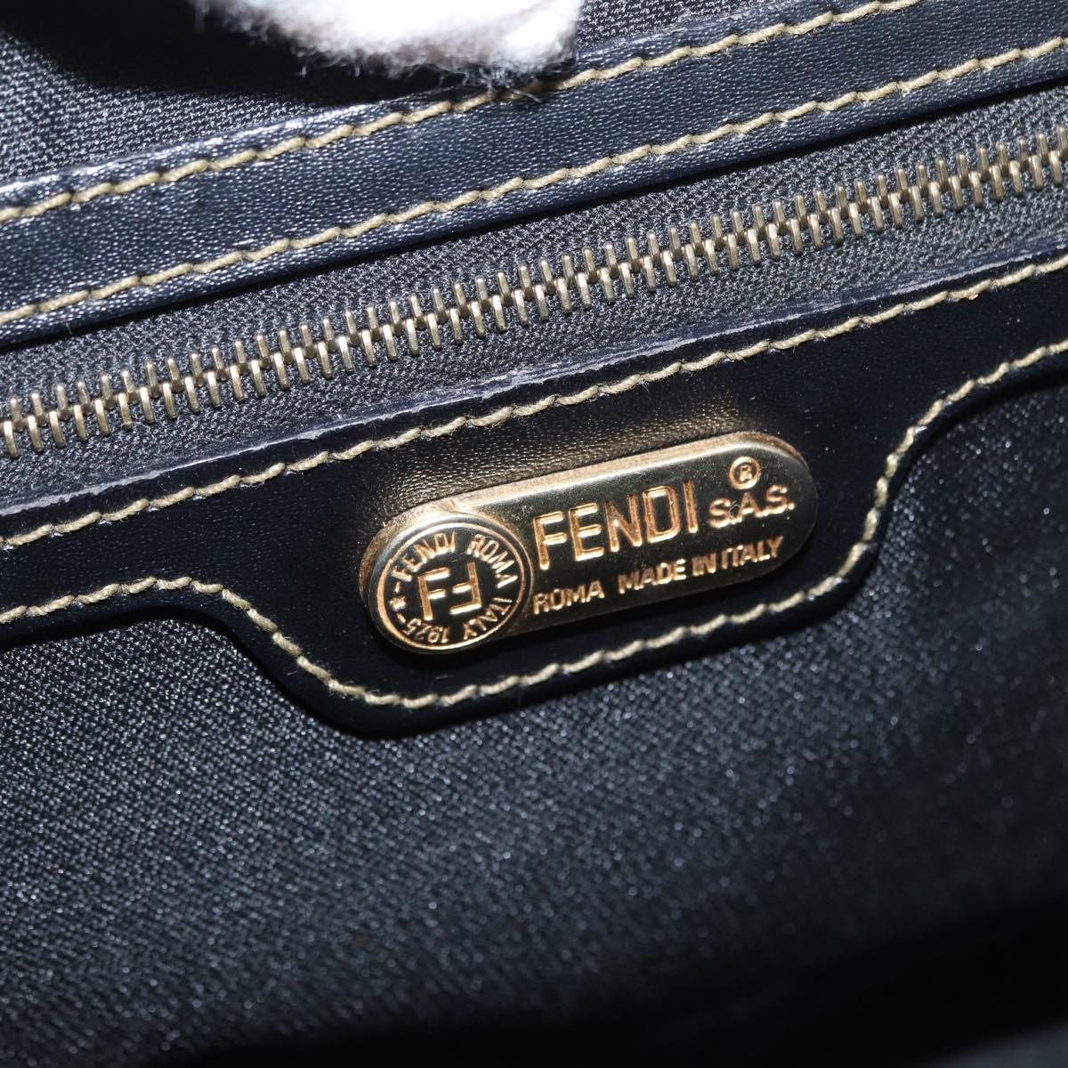FENDI Pecan Canvas Hand Bag Black Brown Auth 159733