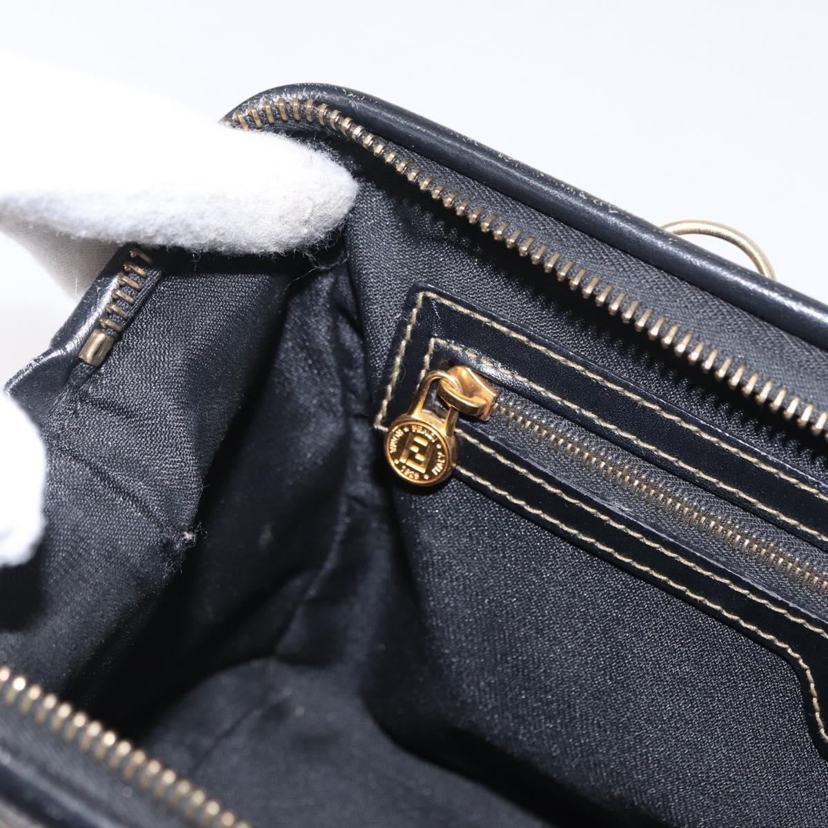 FENDI Pecan Canvas Hand Bag Black Brown Auth 159733