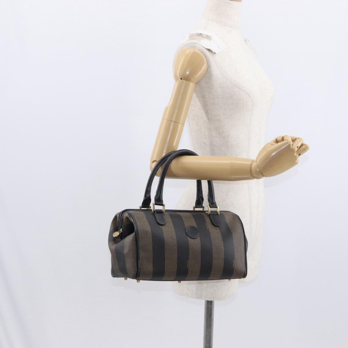 FENDI Pecan Canvas Hand Bag Black Brown Auth 159733