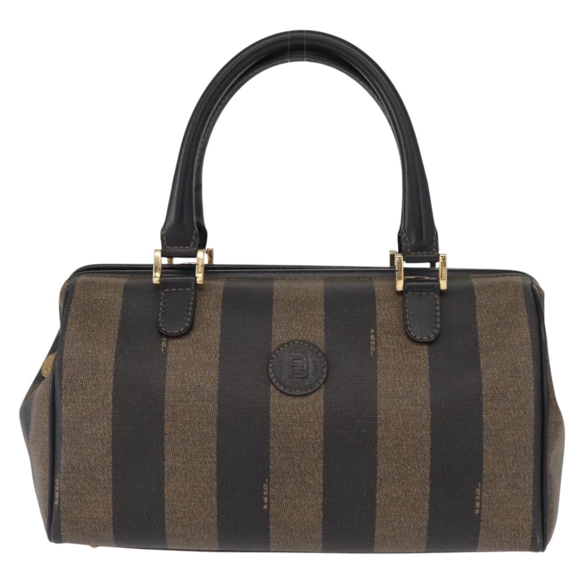 FENDI Pecan Canvas Hand Bag Black Brown Auth 159733