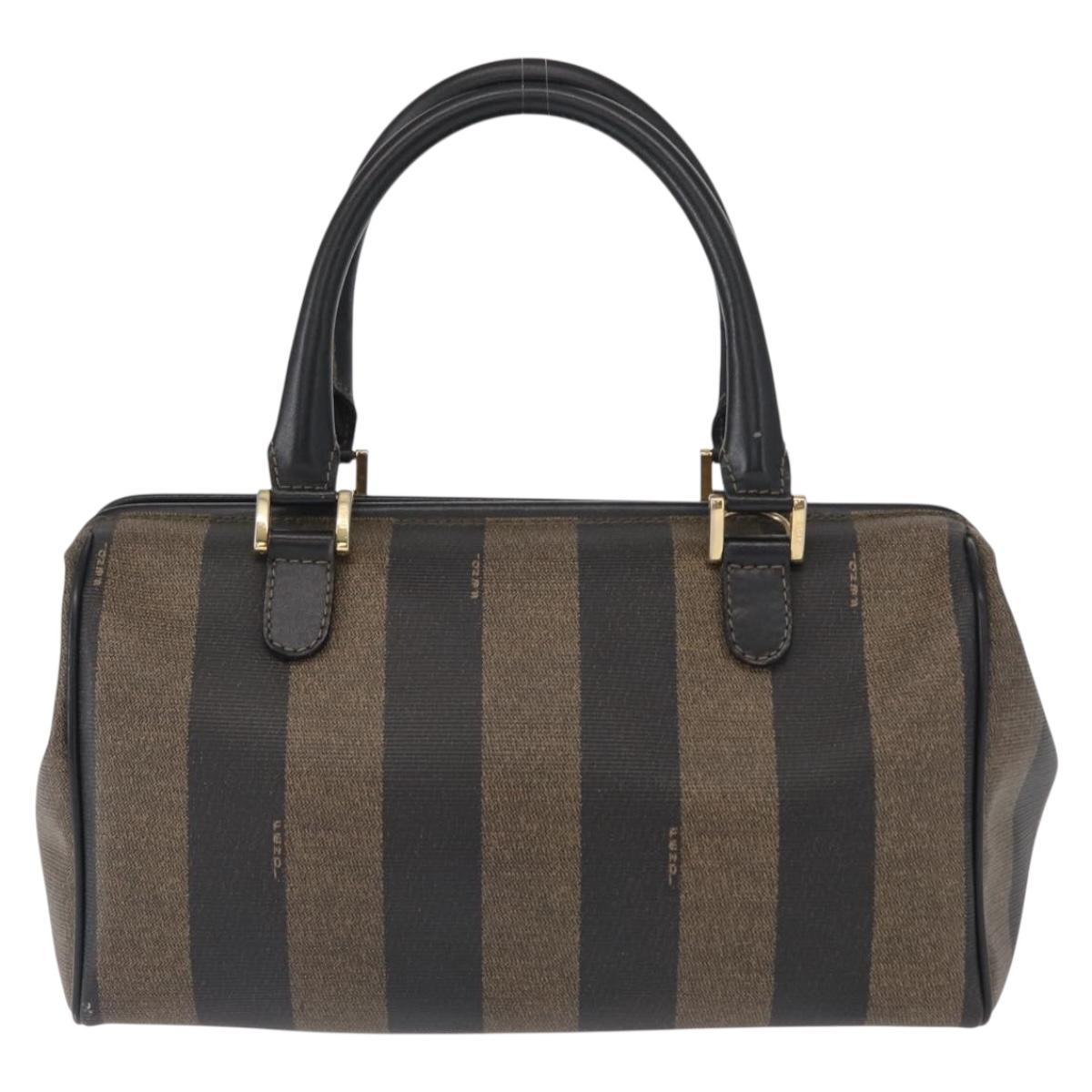 FENDI Pecan Canvas Hand Bag Black Brown Auth 159733