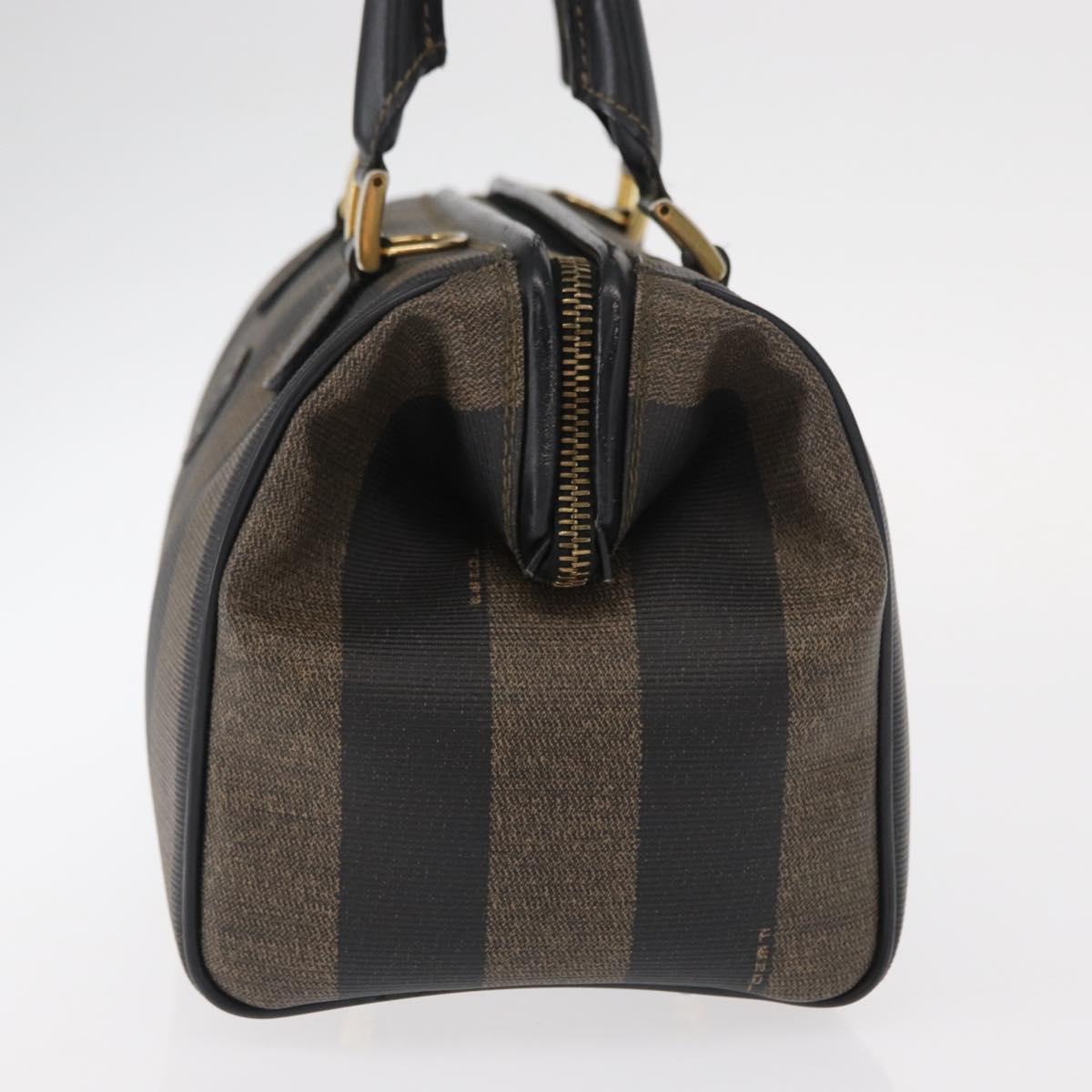 FENDI Pecan Canvas Hand Bag Black Brown Auth 159733