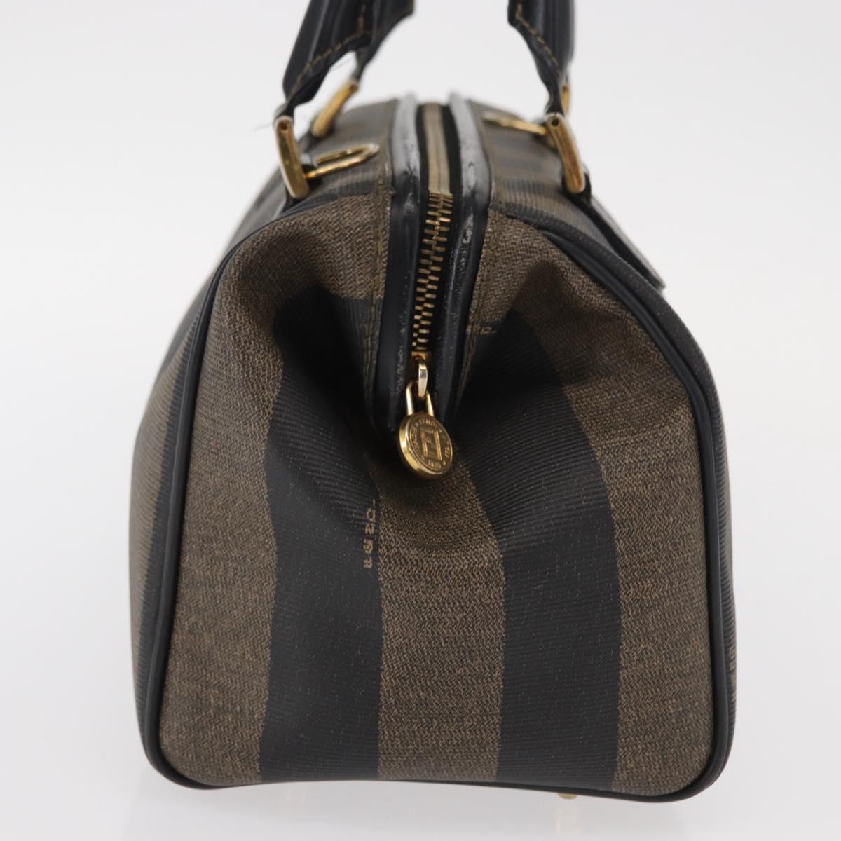 FENDI Pecan Canvas Hand Bag Black Brown Auth 159733