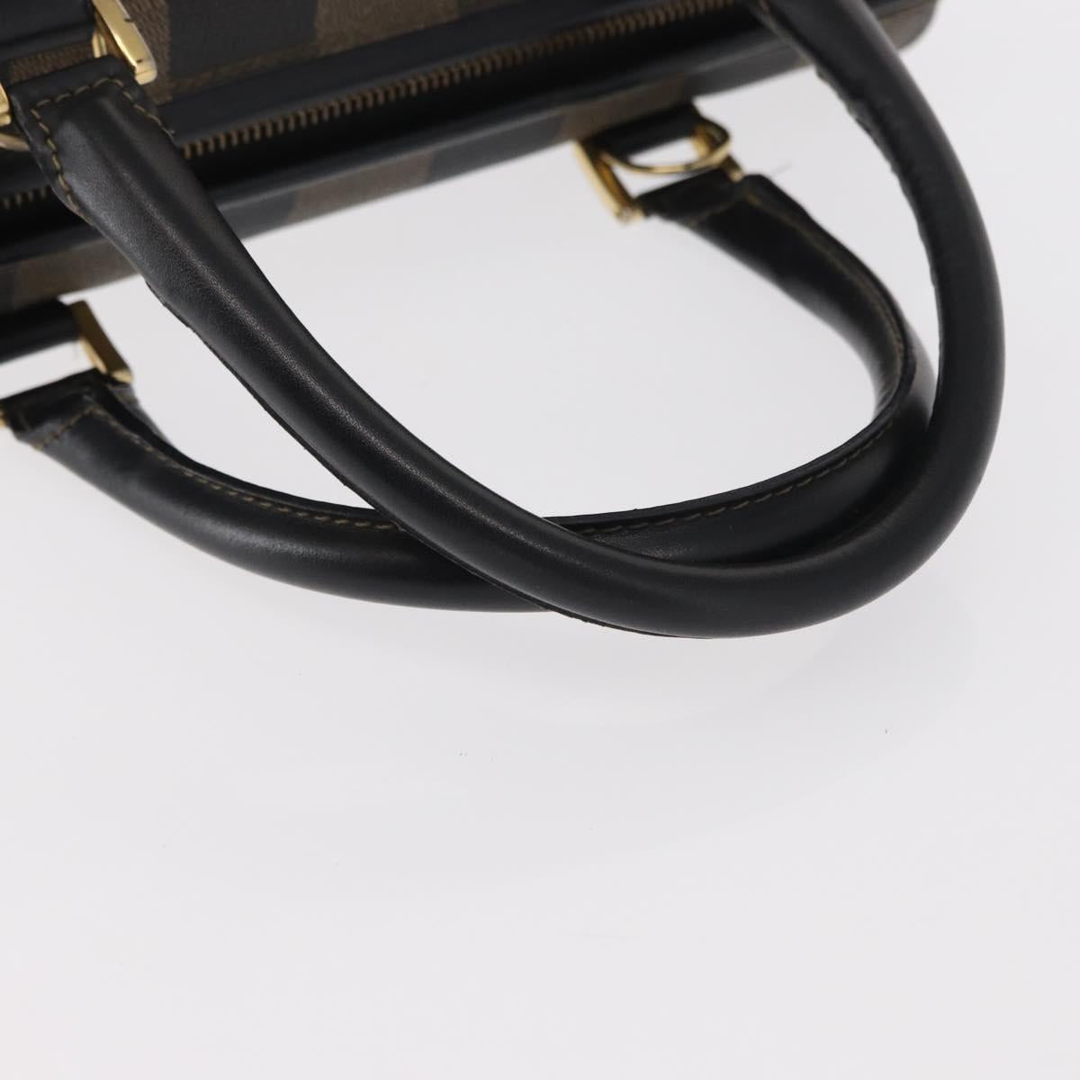 FENDI Pecan Canvas Hand Bag Black Brown Auth 159733