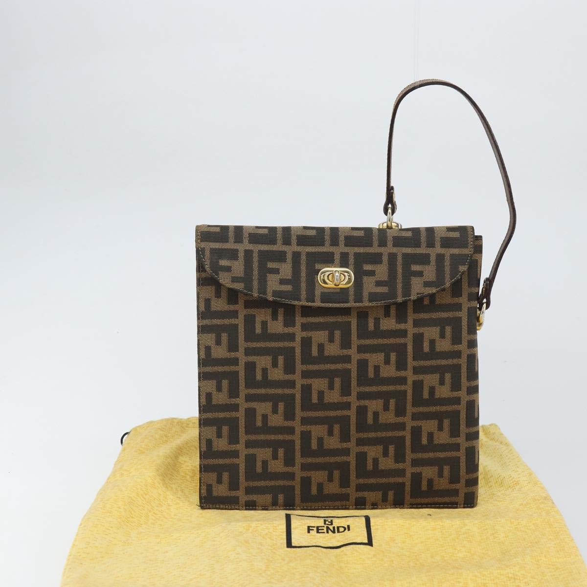 FENDI Zucca Canvas Hand Bag Black Brown Auth 159734