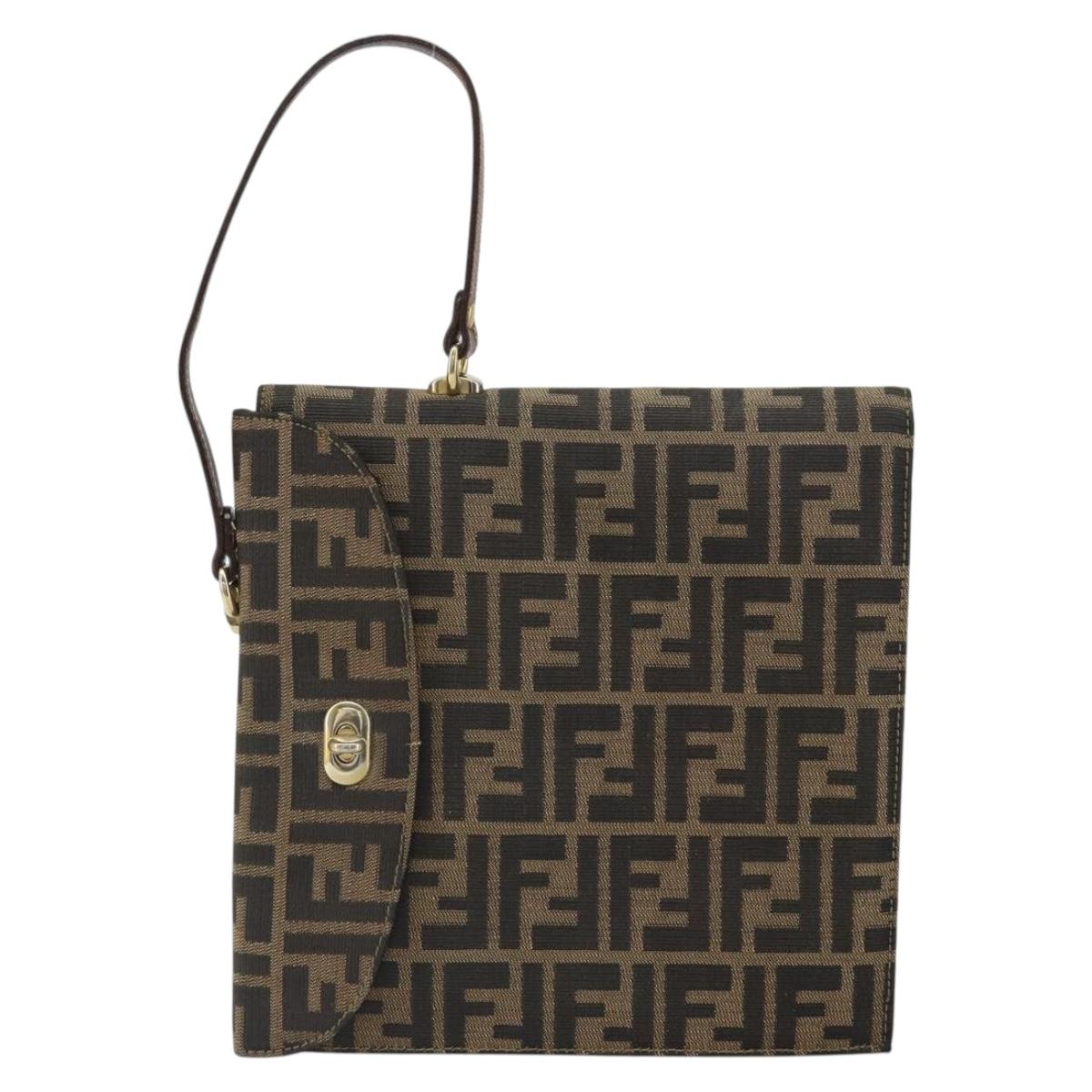 FENDI Zucca Canvas Hand Bag Black Brown Auth 159734