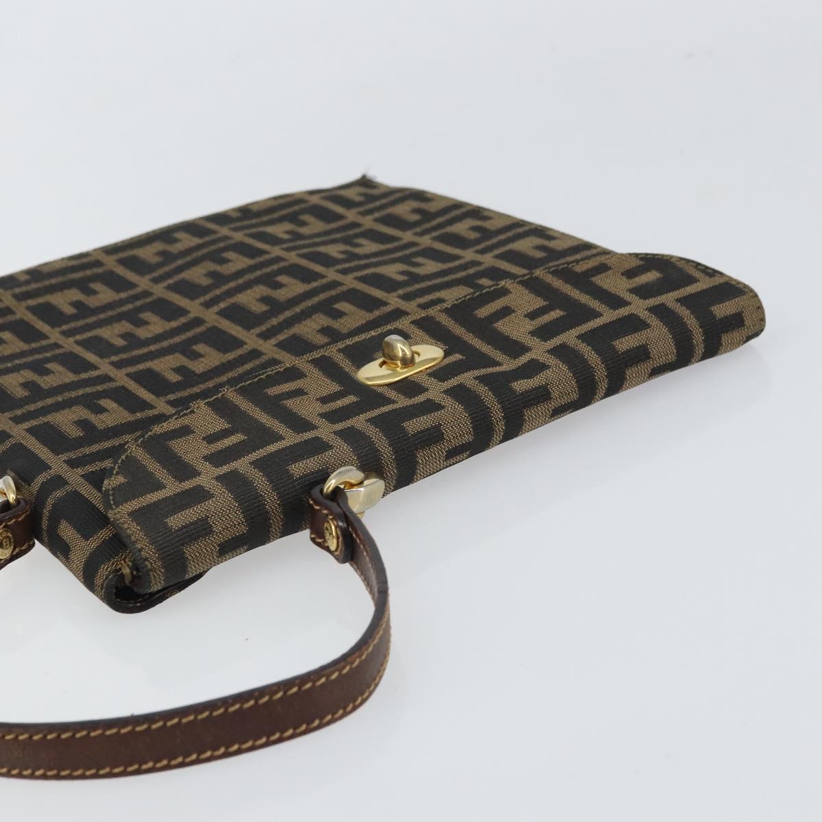 FENDI Zucca Canvas Hand Bag Black Brown Auth 159734