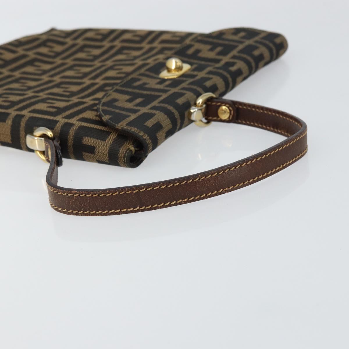 FENDI Zucca Canvas Hand Bag Black Brown Auth 159734