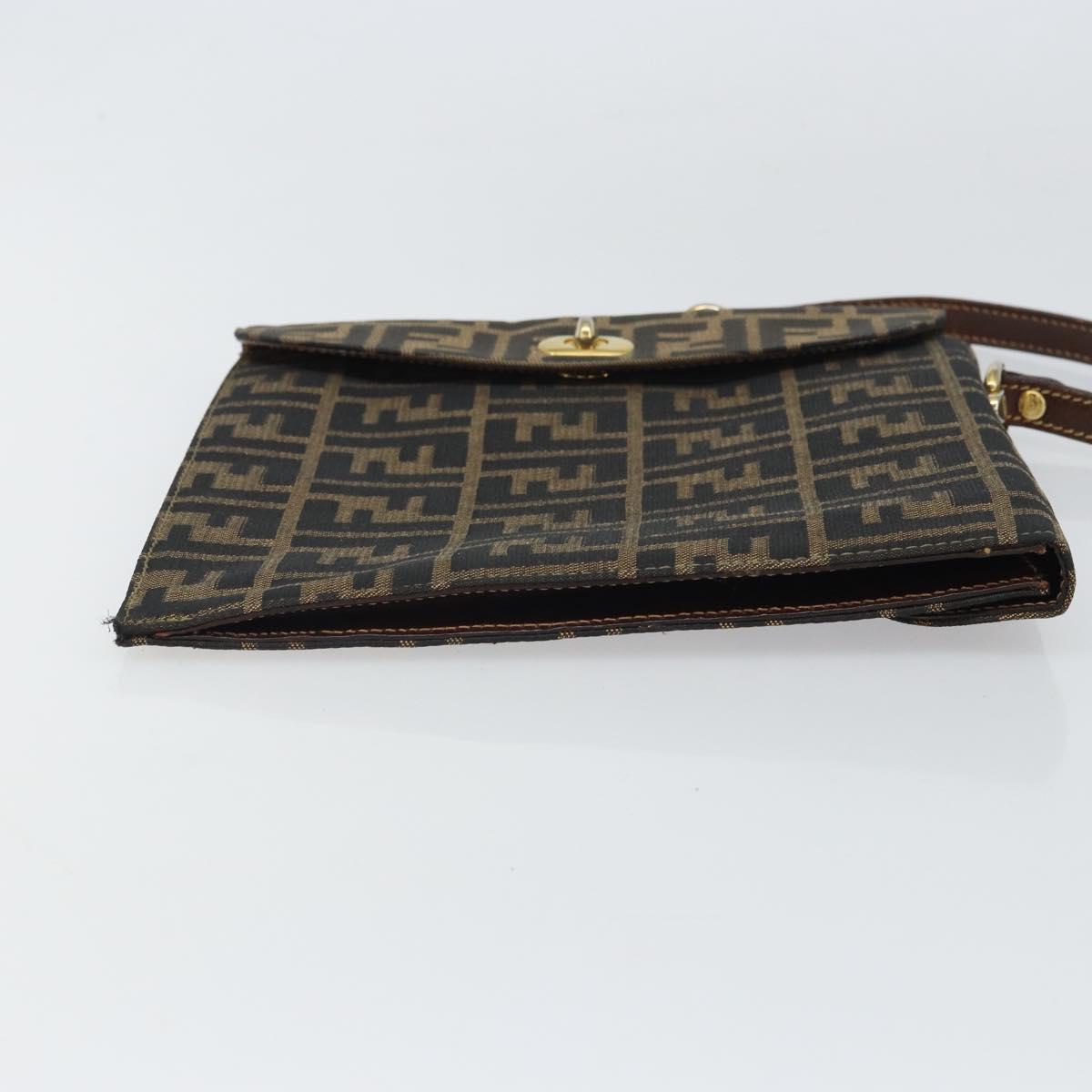 FENDI Zucca Canvas Hand Bag Black Brown Auth 159734