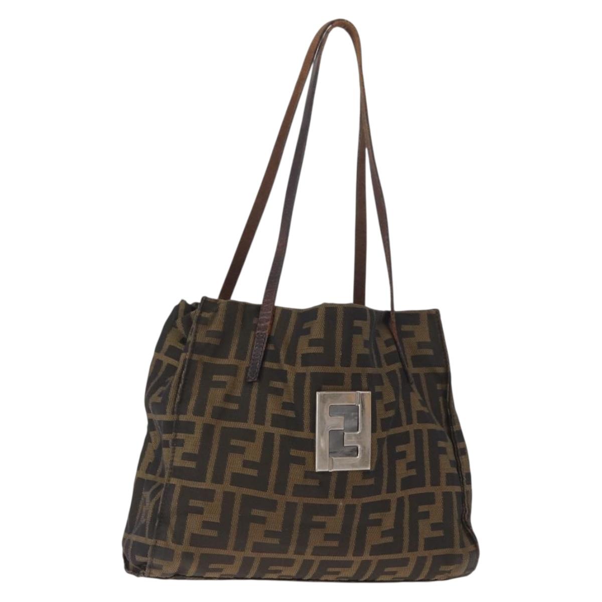 FENDI Zucca Canvas Tote Bag Black Brown Auth 159736