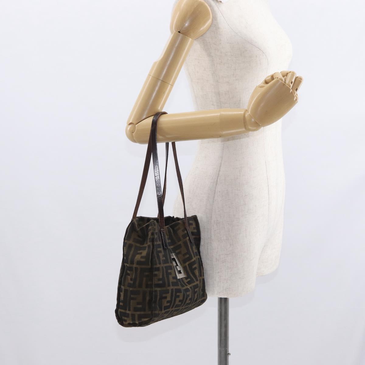 FENDI Zucca Canvas Tote Bag Black Brown Auth 159736