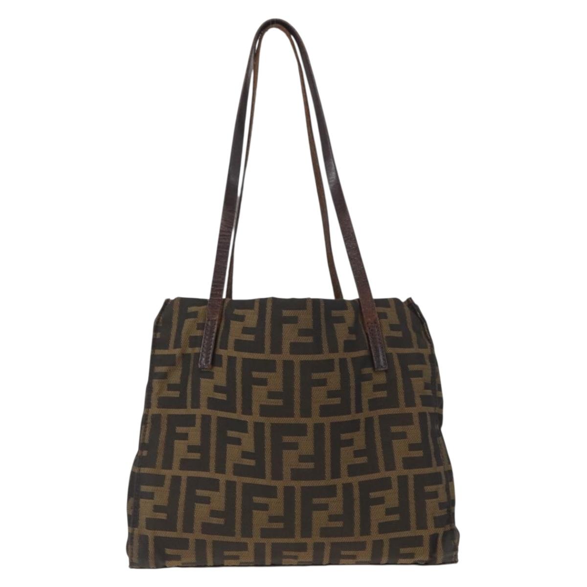 FENDI Zucca Canvas Tote Bag Black Brown Auth 159736