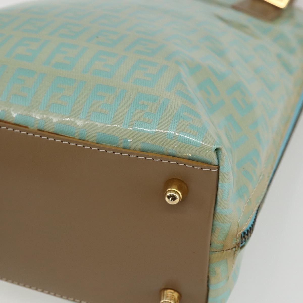 FENDI Zucchino Canvas Hand Bag Enamel Light Blue Gold Auth 159738