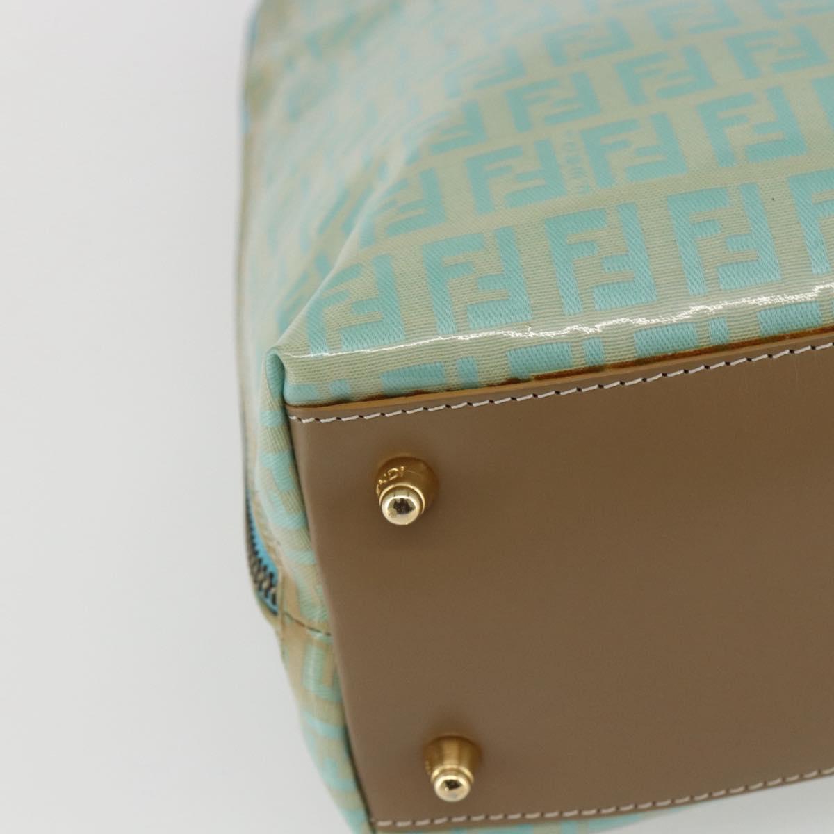 FENDI Zucchino Canvas Hand Bag Enamel Light Blue Gold Auth 159738