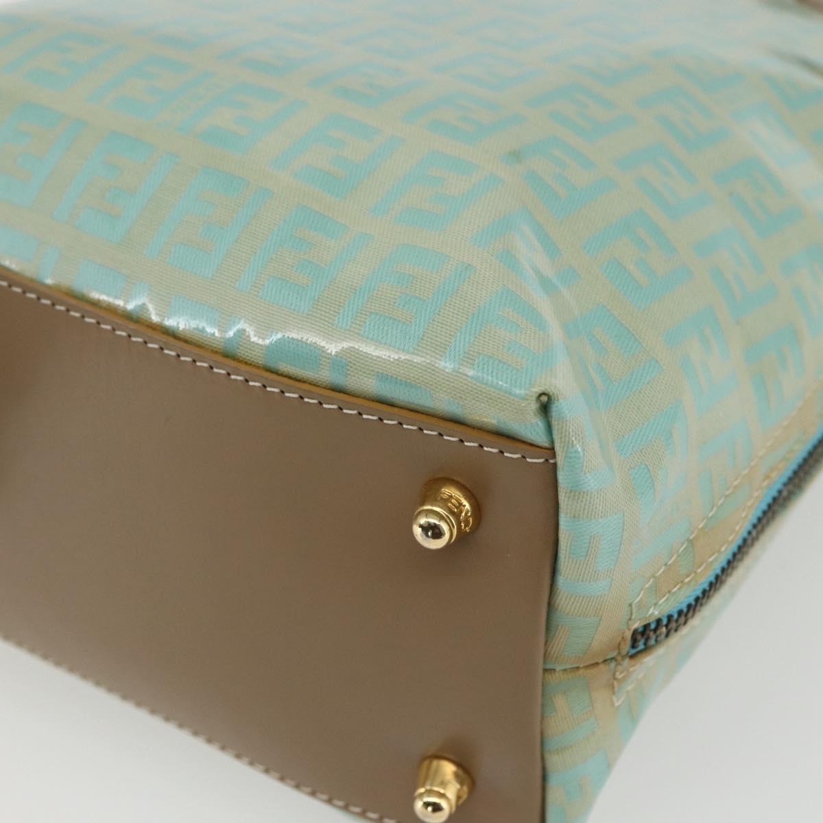 FENDI Zucchino Canvas Hand Bag Enamel Light Blue Gold Auth 159738