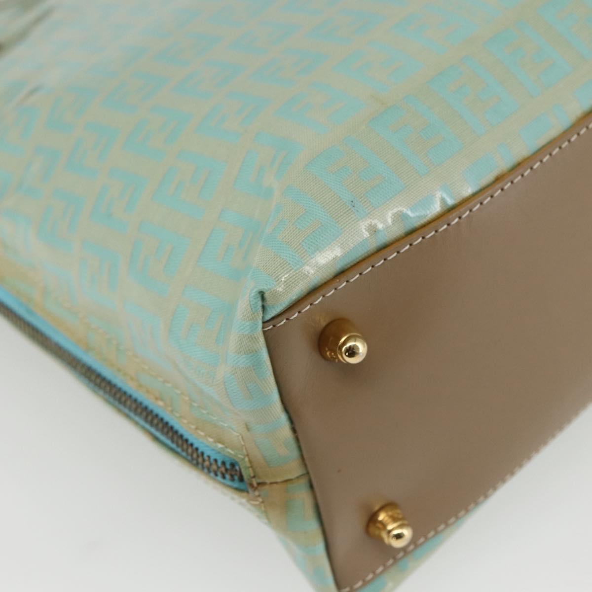 FENDI Zucchino Canvas Hand Bag Enamel Light Blue Gold Auth 159738