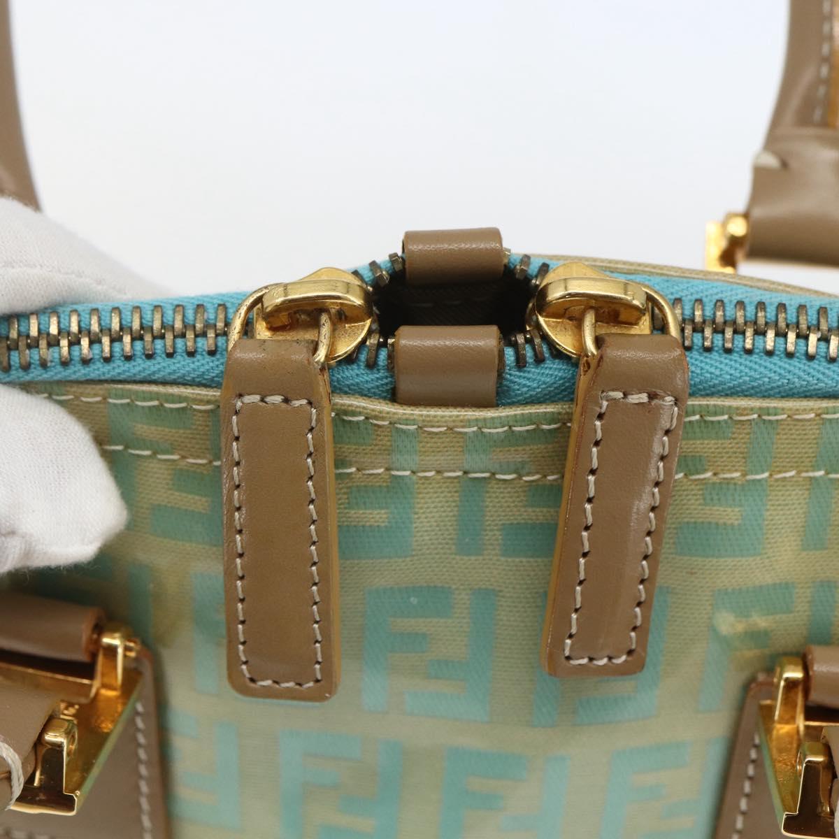 FENDI Zucchino Canvas Hand Bag Enamel Light Blue Gold Auth 159738