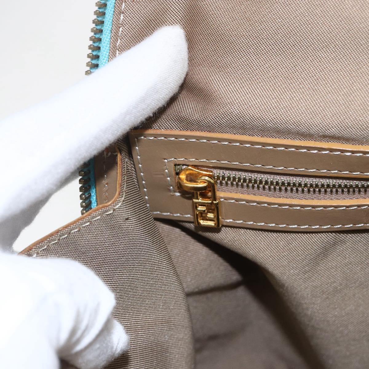 FENDI Zucchino Canvas Hand Bag Enamel Light Blue Gold Auth 159738