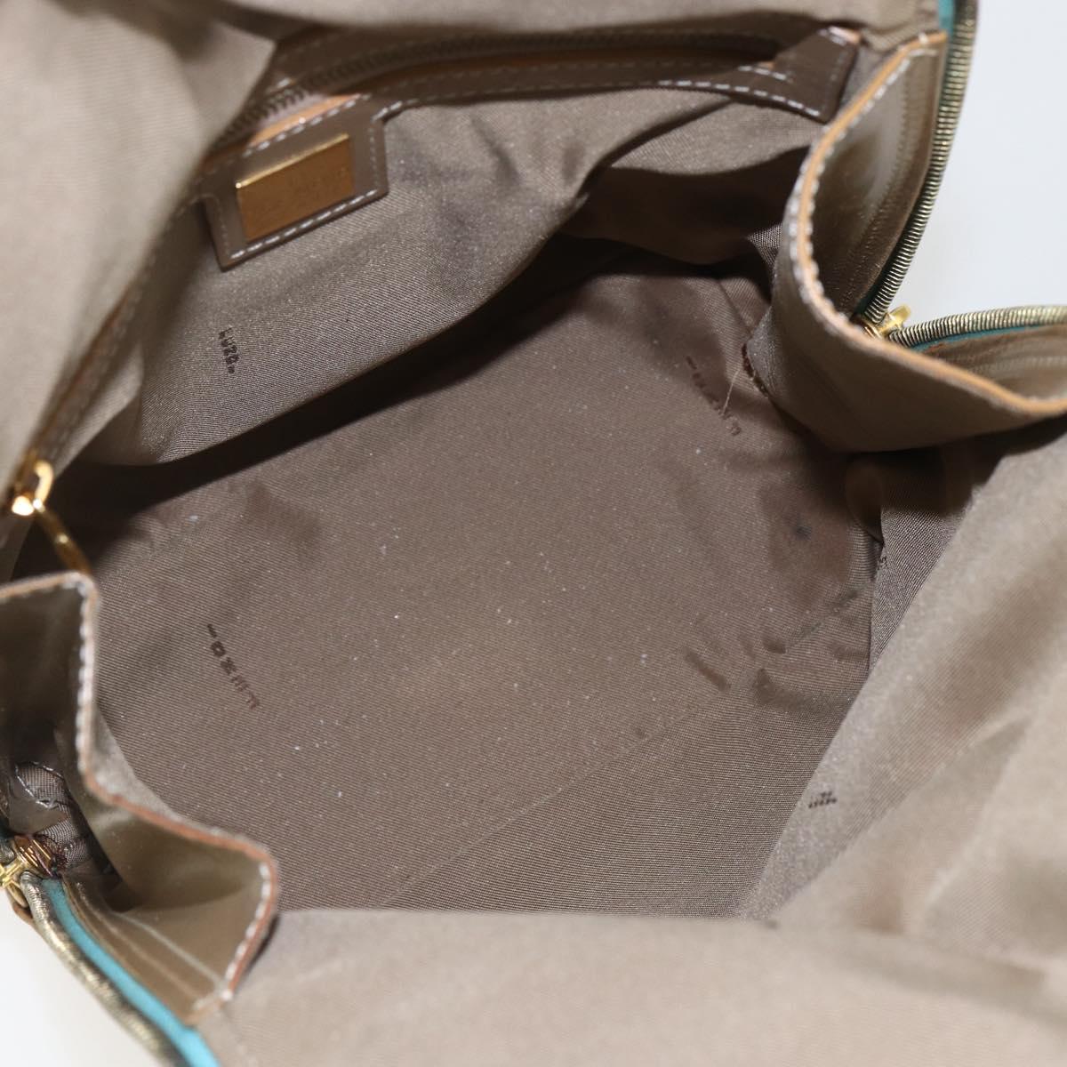 FENDI Zucchino Canvas Hand Bag Enamel Light Blue Gold Auth 159738