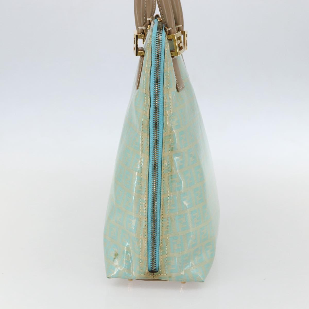 FENDI Zucchino Canvas Hand Bag Enamel Light Blue Gold Auth 159738