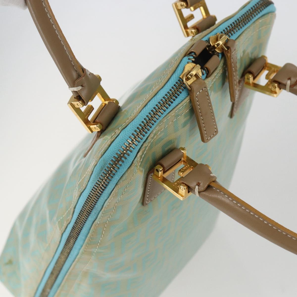 FENDI Zucchino Canvas Hand Bag Enamel Light Blue Gold Auth 159738