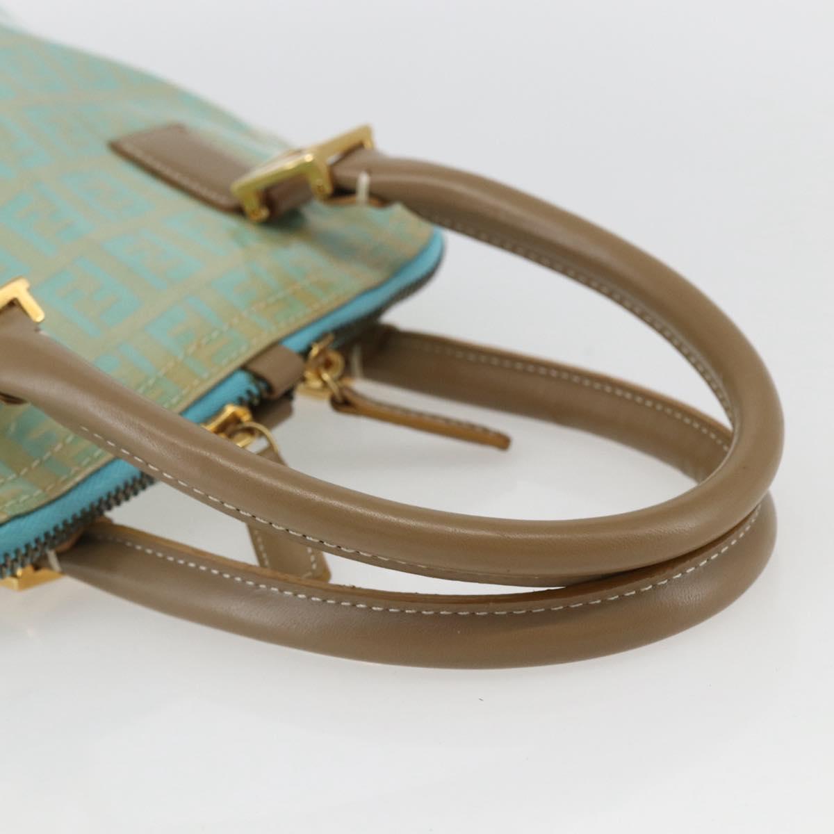 FENDI Zucchino Canvas Hand Bag Enamel Light Blue Gold Auth 159738