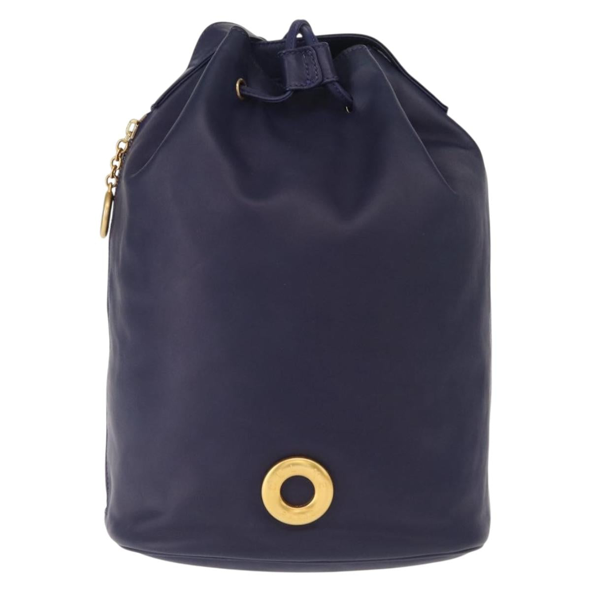 CELINE Circle Shoulder Bag Leather Navy Gold Auth 159739
