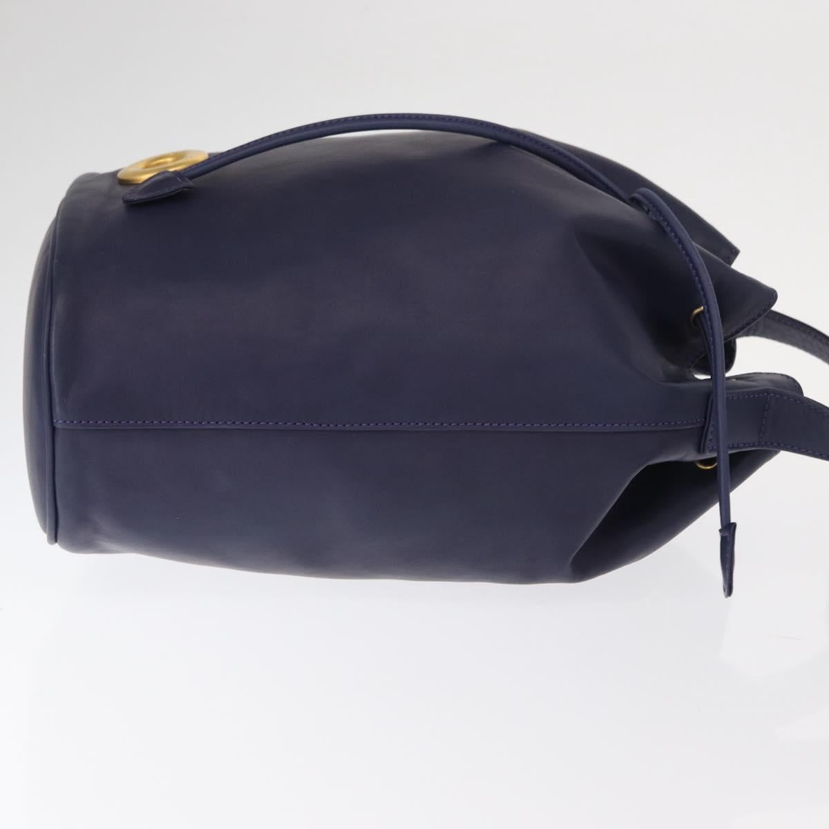 CELINE Circle Shoulder Bag Leather Navy Gold Auth 159739