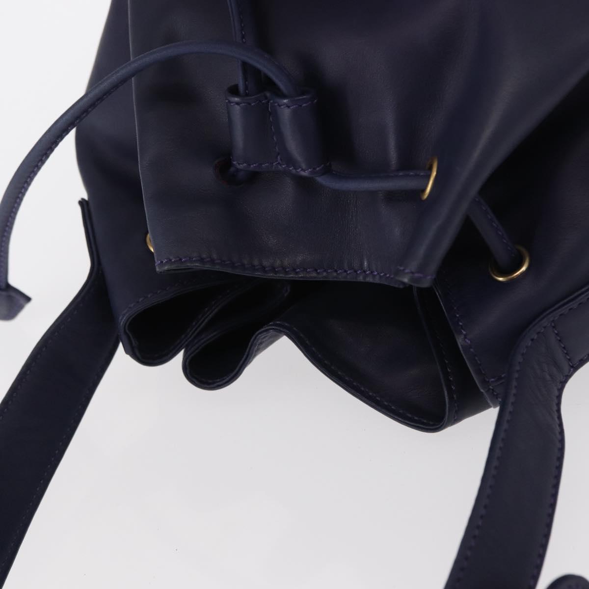 CELINE Circle Shoulder Bag Leather Navy Gold Auth 159739