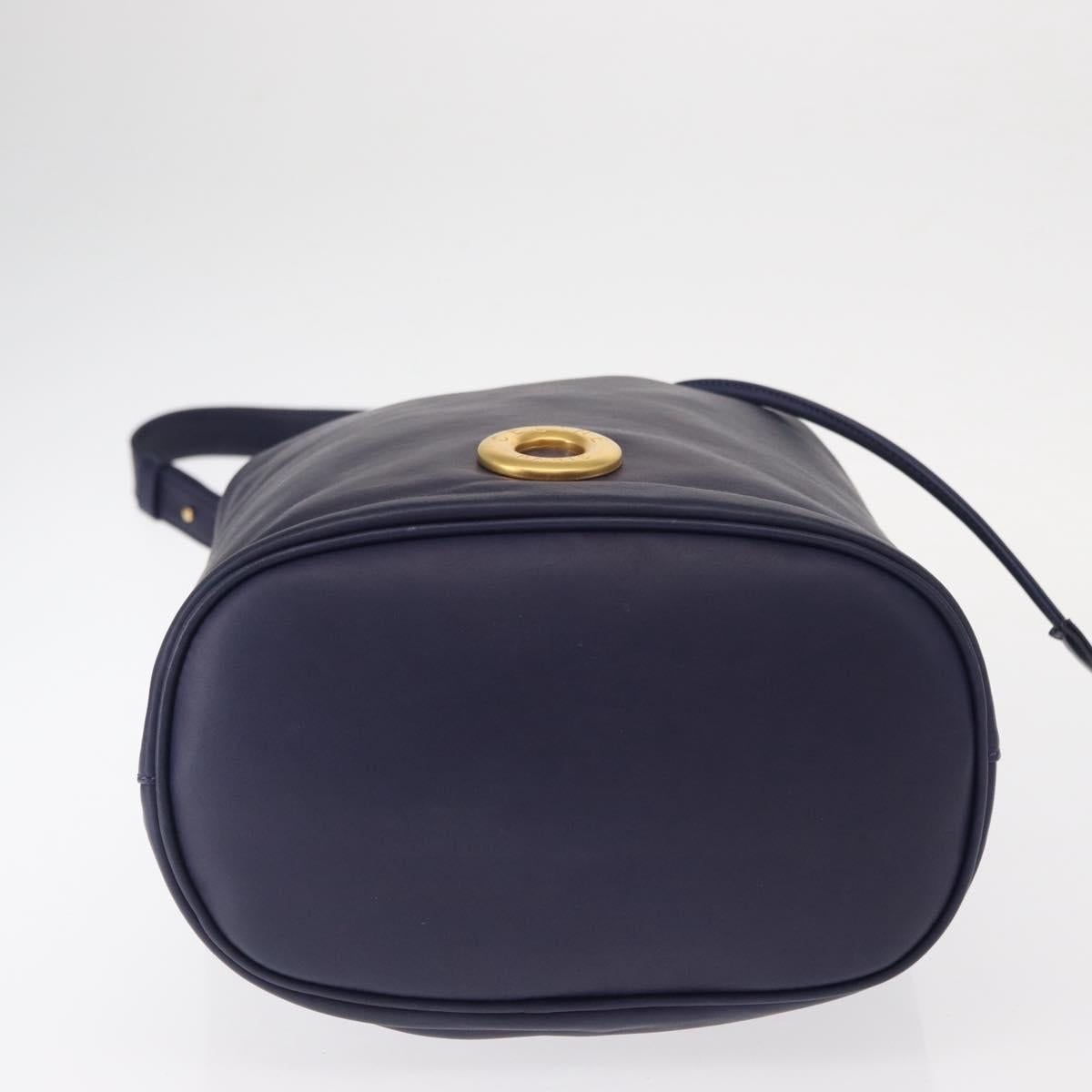 CELINE Circle Shoulder Bag Leather Navy Gold Auth 159739