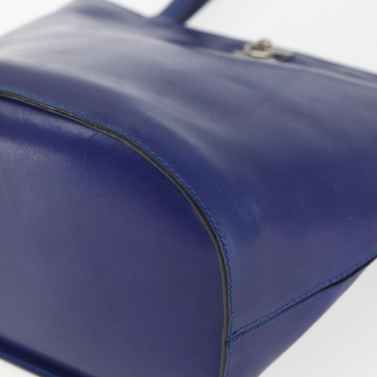 CELINE Hand Bag Leather Blue Silver Auth 159740