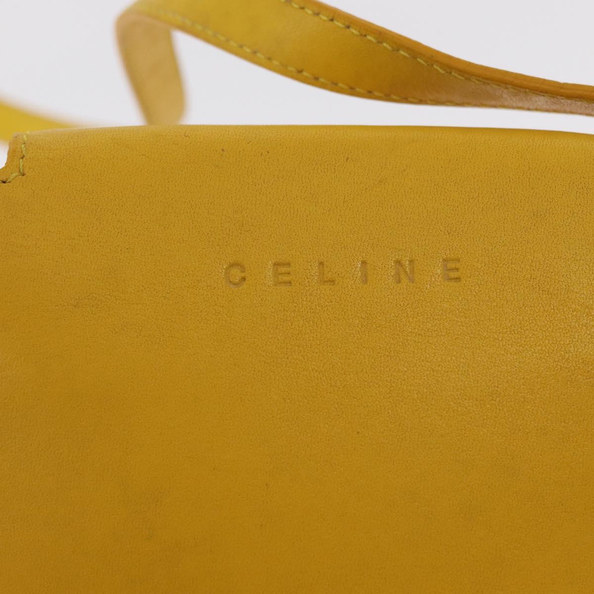 CELINE Shoulder Bag Leather Yellow Silver Auth 159741